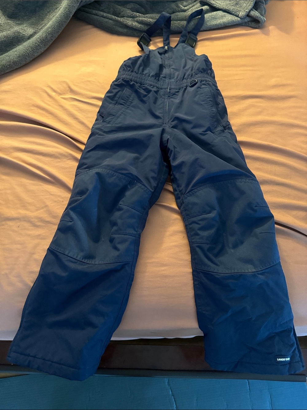 Lands' End Kids Navy Blue Snow Overalls with Adjustable Straps